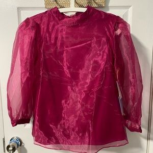 CECE pink organza top with double button closure & a tie back.